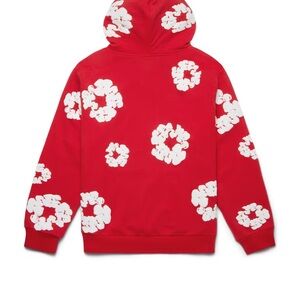 This is a Denim Tears Cotton Wreath Hoodie In Red And White